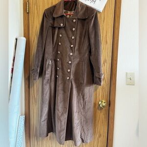 Vintage 70s Brown Turkish Velour Faux Suede? Long Coat Size L/XL, 14 or 16